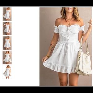 White Corset Detail Off the Shoulder Ruffled Short Dress 100% cotton
